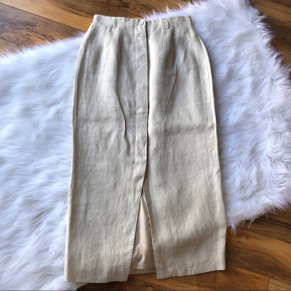 Talbots Irish Linen Maxi Skirt 8 Oatmeal Buttons